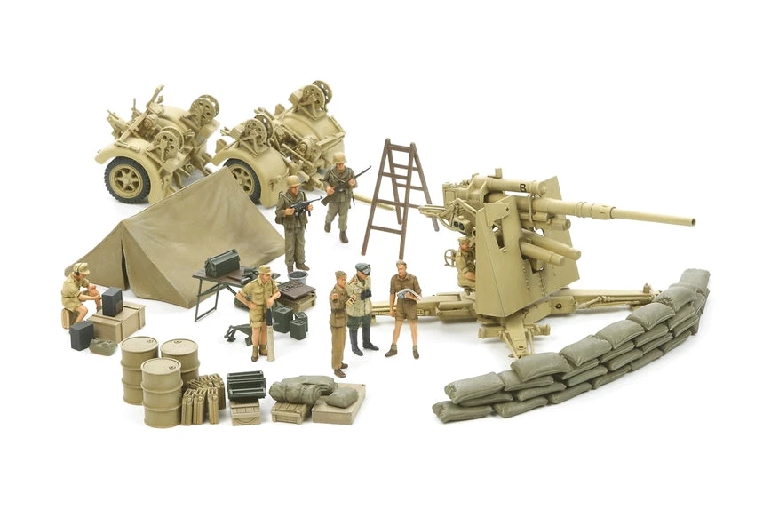 Tamiya 1/48 German 88mm Flak 37 Gun "Siege Of Tobruk" W/ 8 Figures 37009 - Image 2