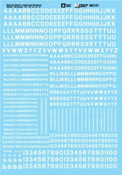 Microscale Decals N Scale Railroad Gothic Letters And Numbers White 70101