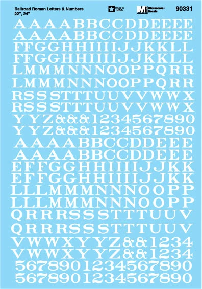 Microscale Decals HO Railroad Roman Letters & Numbers White 22", 24"90331