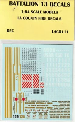 Battalion 13 1/64 Decals LA County Fire Dept. LACO111