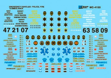 Microscale Decals N Scale Emergency Vehicles Police, Fire, Ambulance60-4150