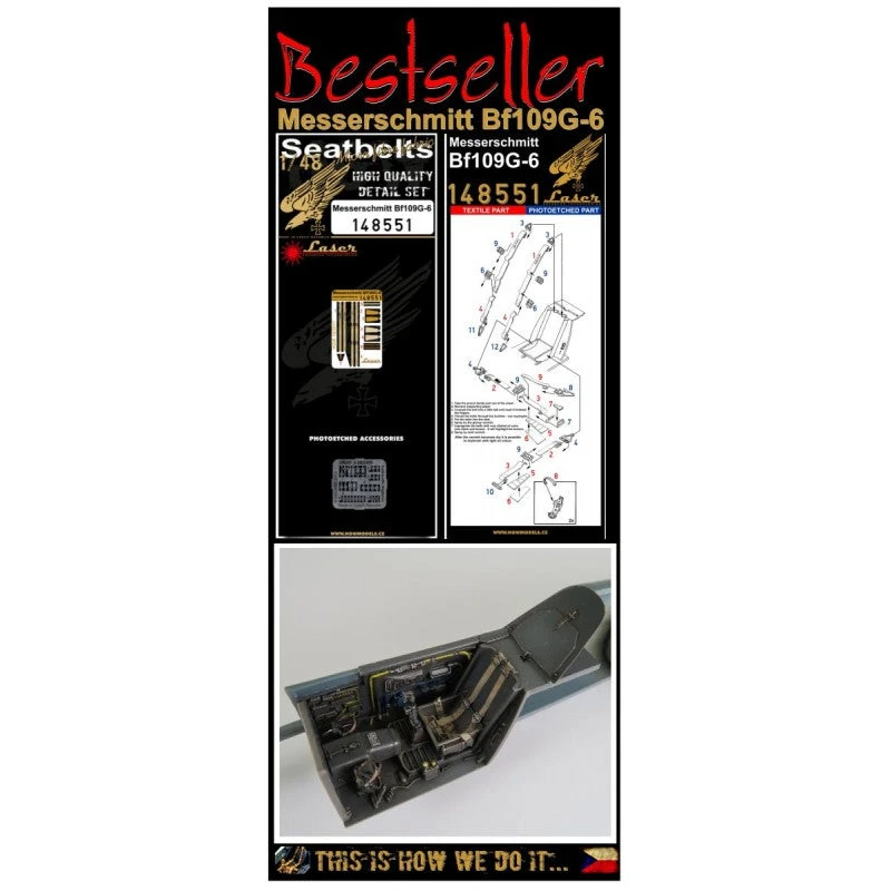 HGW 1/48 German BF-109G-6 Microplastic Foil/Photoetch Seatbelts 148551 - Image 3