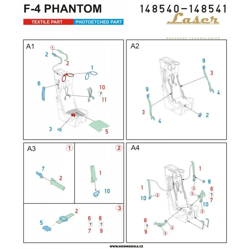 HGW 1/48 US F-4 Phantom (Navy) Microcloth/Photoetch Seatbelts 148541 - Image 2