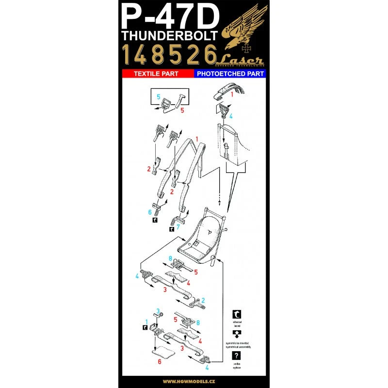 HGW 1/48 US P-47 Thunderbolt Microcloth/Photoetch Seatbelts 148526 - Image 2