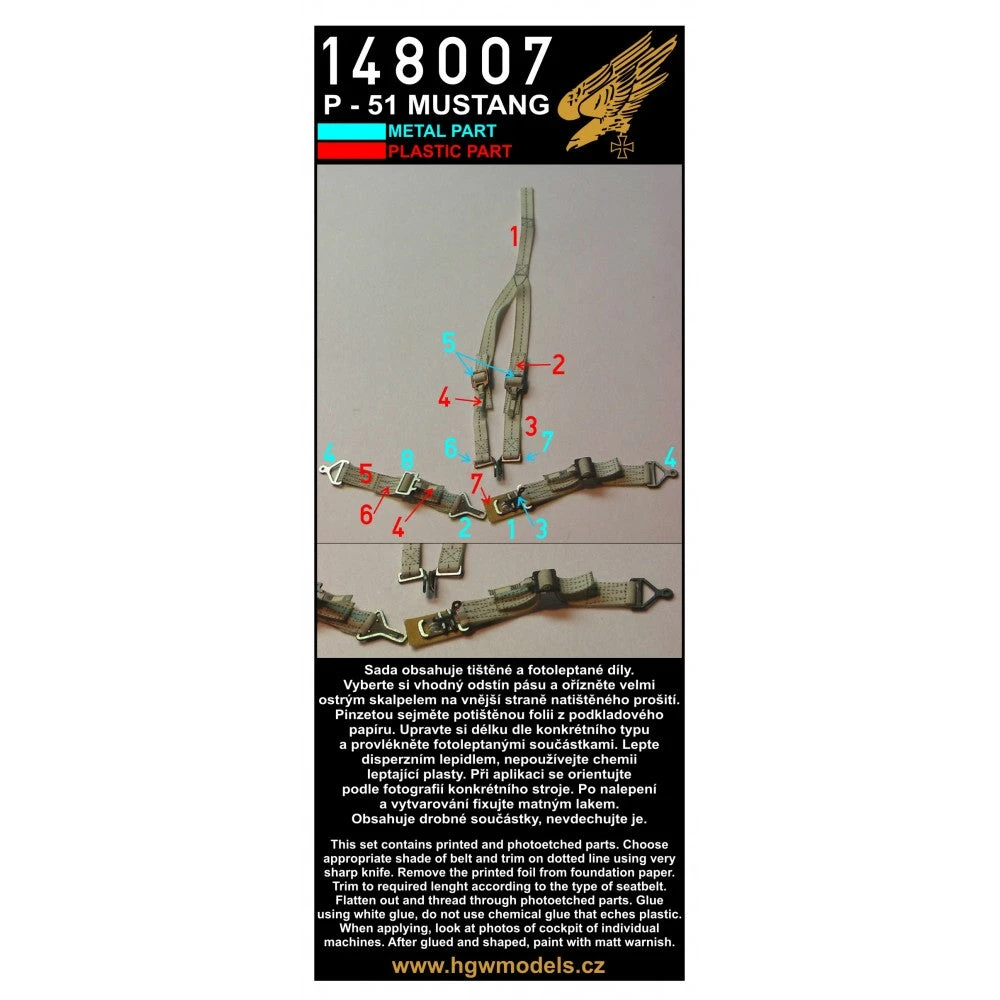 HGW 1/48 US P-51D Mustang Microplastic Foil/Photoetch Seatbelts 148007 - Image 2